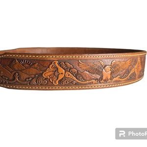 Vintage Eagle Chambers Leather tooled hand painted belt